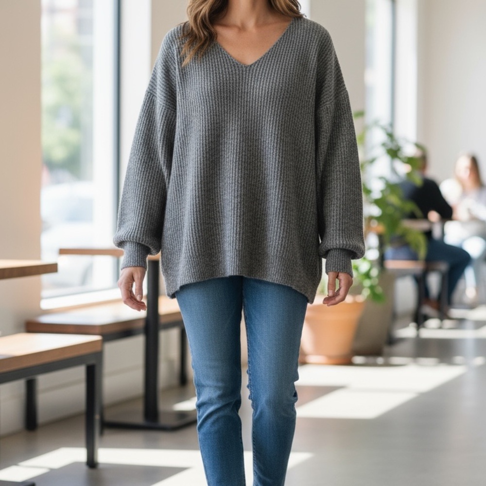 Elegant Charcoal V-Neck Sweater‎